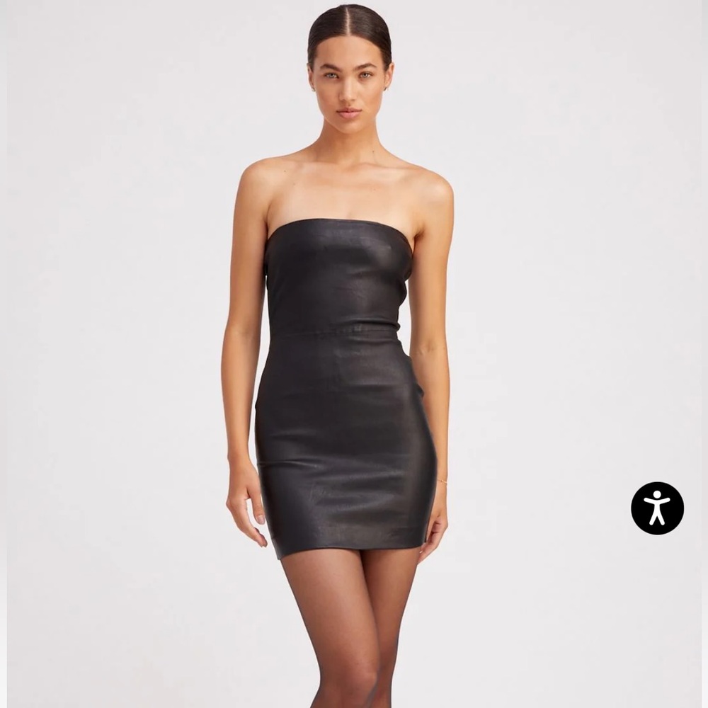 SPRWMN Leather Mini Dress Womens XS Black Strapless Bodycon Figure Sculpting